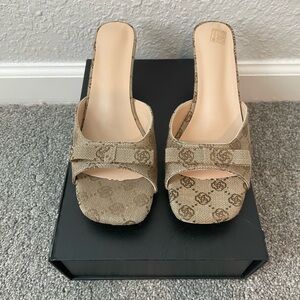 Kitten Heel Slide Sandals | Tan